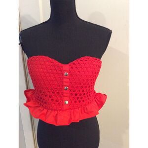 New NWT Red Cropped Top Sweetheart neckline Strapless Large L